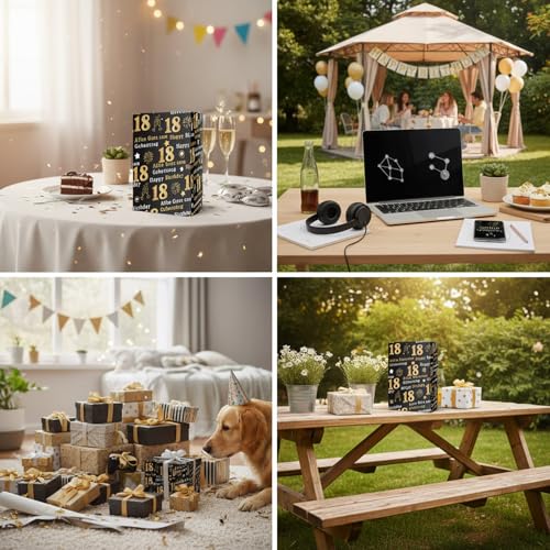 Ovanda Geschenkpapier Schwarz Gold, 18 Happy Birthday Wrapping Paper Jumbo Size 70 * 50cm, 5 Sheets Happy Birthday Paper With, Geschenkpapier Rolle, Geschenk Papier für Girls Boys Women Men Kids