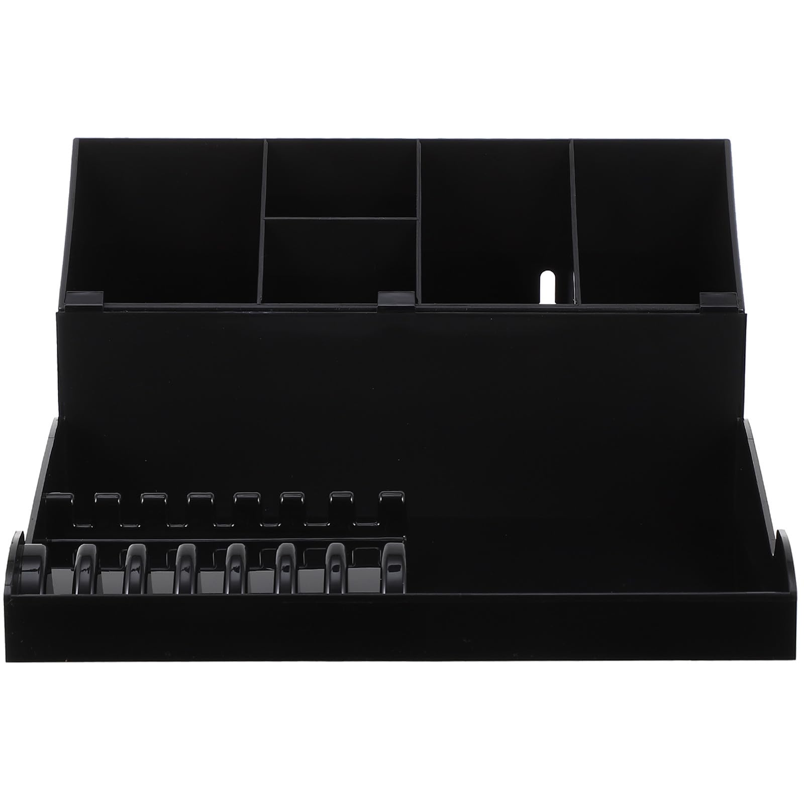 TEHAUX Caja Organizadora para Tijeras De Peluquería y Porta Peines, Compacto, Material Resistente, Color Negro, para Profesionales y Uso En Salones De Belleza, Incluye Bandeja Multifunción