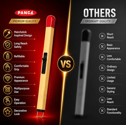 Image of PANCA Match Stick Shaped Gas Lighter for Kitchen | Long Handle Butane Gas Lighter for Stove, Candle & BBQ | Windproof Flame Lighter, Refillable Multipurpose Lighter for Outdoor Use & Home