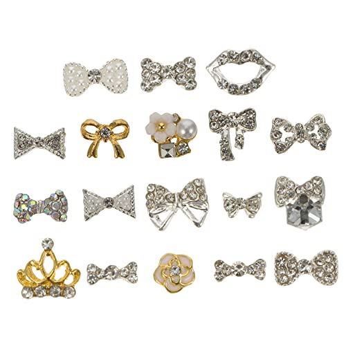 BESTYASH Nail Diamond Jewelry 18pcs 3D Butterfly Bow Nail Studs Red Gems Large Rhinestones DIY Manicure Decor Random Style