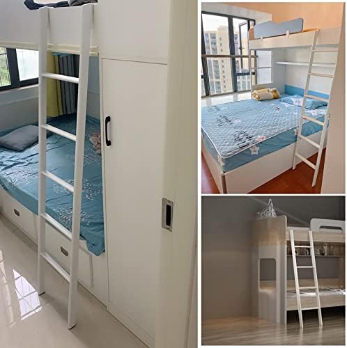 Tall Bunk Bed Ladder for Twin Loft Bed - 70.8/68.8/67/65/63/61/59 Inch, White Metal Elevated Bed Ladder with Hooks for Travel Trailers, Dorms, and Bedrooms - Sturdy & Space-Saving