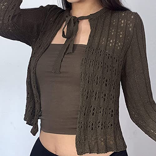 LCDIUDIU Damen Strickjacke,Damen Crop Strickjacken Mantel Retro Gothic Kaffee Hohl Jacquard Pullover Strickjacke Langarm Open Front Strickjacke Fashion Slim Knit Oberbekleidung Jacke,M Cover
