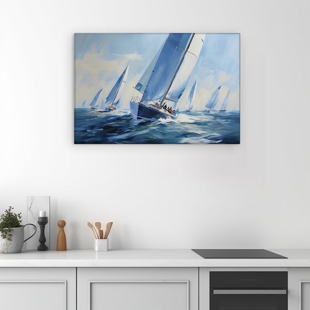 Canvas for Living room. Sail into Vivacity: Capturing the Essence of a Seafaring Race on Canvas, 27 x 18 inch Canvas Wall Art - Modern Home Decor