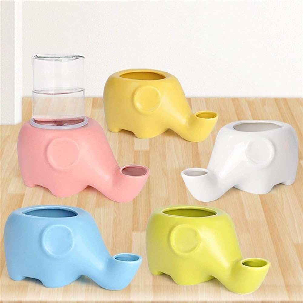 Reagar, fontana d'acqua in ceramica per gatti con vetro Bttle da 500 ml, erogatore automatico di acqua per animali domestici, ultra-silenzioso, a forma di elefante, fontanella per gatti e cani, non