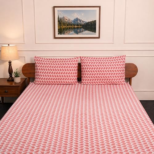 Image of Amazon Brand - Umi Cotton Fitted Bedsheet, Queen Size 78x60 Inches, Elastic Fit Bed Sheet, 10 Inch Deep Pocket, Soft Breathable Bedding, Durable Easy Care, with Pillow Cover-Rosy Blush