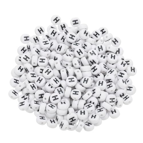 PATIKIL Cuentas Redondas Con Letras, 300 Pcs Letra H Cuentas De Acrílico Alfabeto Blancas Con Letras Negras Para Hacer Joyas, Pulseras, Collares DIY, Negro