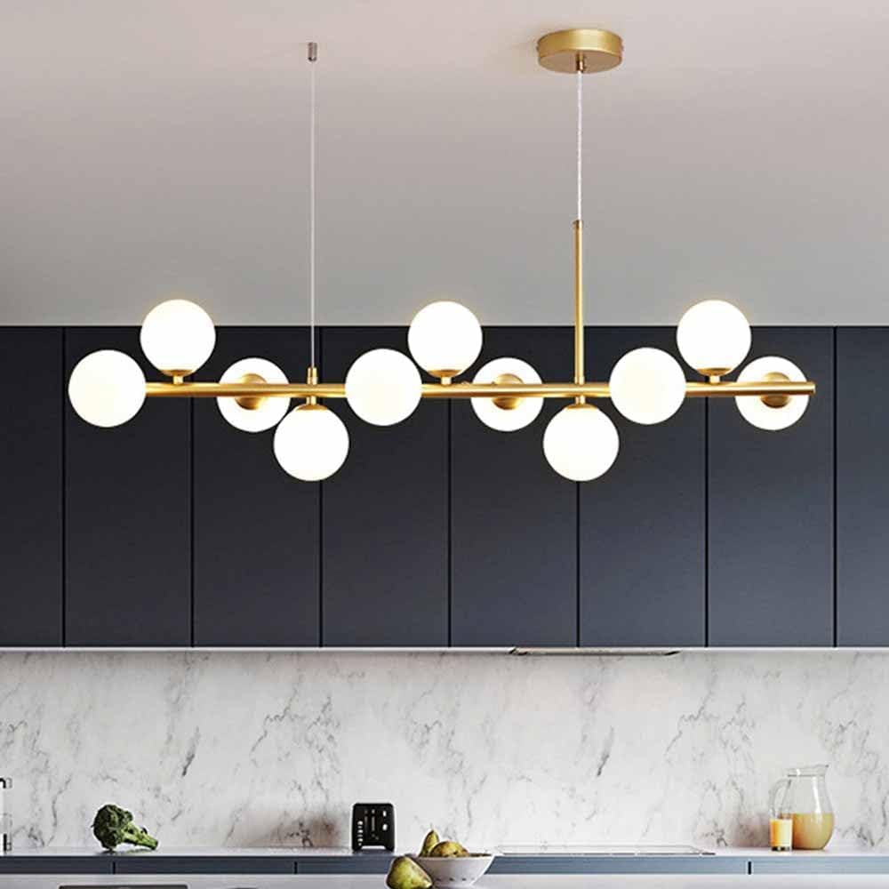 HXYSXHJUO Modern Glass Globes Chandelier Mid Century Metal Hanging Golden Ceiling Light Globe Lamp Shade Adjustable Height Pendant Fixture for Kitchen Island Living Room Bedroom,Gold,11-Light