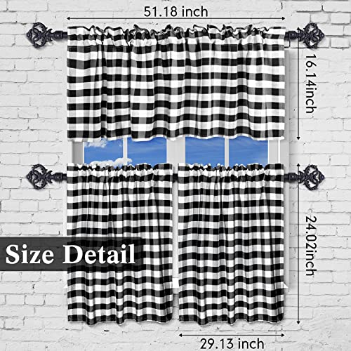 6 Pack Buffalo Check Plaid Curtains For Kitchen Black Whitetier And Valance Light Filtering Chic Window Treatment Tiers Checkered Classic Country Window Curtains Set For Farmhouse Decor Bathroom #TOP2