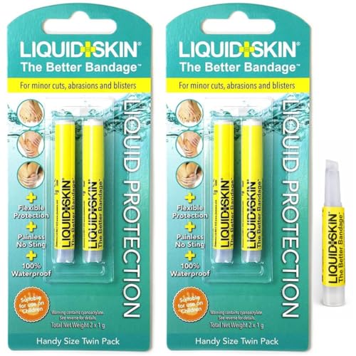 Liquid Skin Liquid Plaster Waterproof Liquid Bandage for Cuts Wounds & Cracked Skin Transparent FastDry Second Skin Protection No-Sting Kid-Safe Formula Also for Pets 2 Packs (4×1g Pipettes)