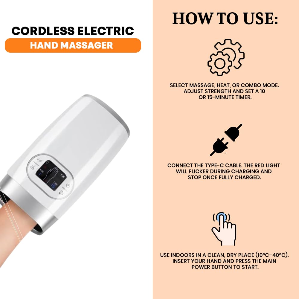 Massaggiatore elettrico senza fili con calore e compressione, sollievo dal dolore per artrite, tunnel carpale, dita e polso, macchina per massaggi a pressione multi livello, per