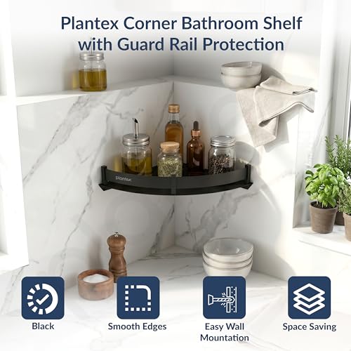 Image of Plantex Stainless Steel Corner Shelf for Bathroom Wall /Bathroom Corner Shelves /Bathroom Shelf Rack /Side Corner Shelf /Kitchen Organizer /Bathroom Corner Rack- (12x12 inches, Black)