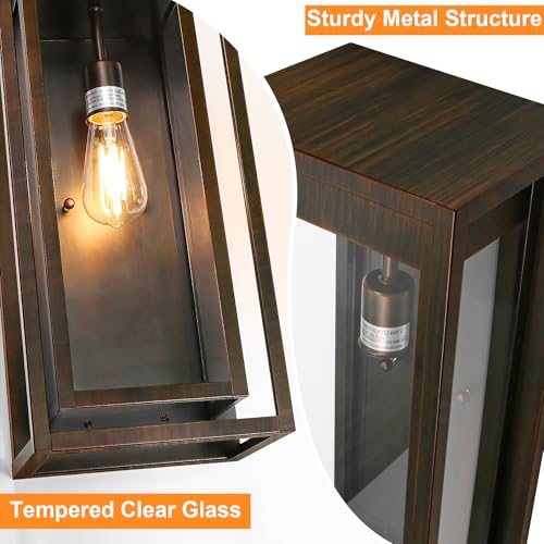 Image of 19 Inch Brown Outdoor Wall Light Fixtures, 2 Pack Porch Lights | Large Size, Anti-Rust, Waterproof, Tempered Glass, Easy Installation, Exterior Wall Sconces for House Entryway Garage