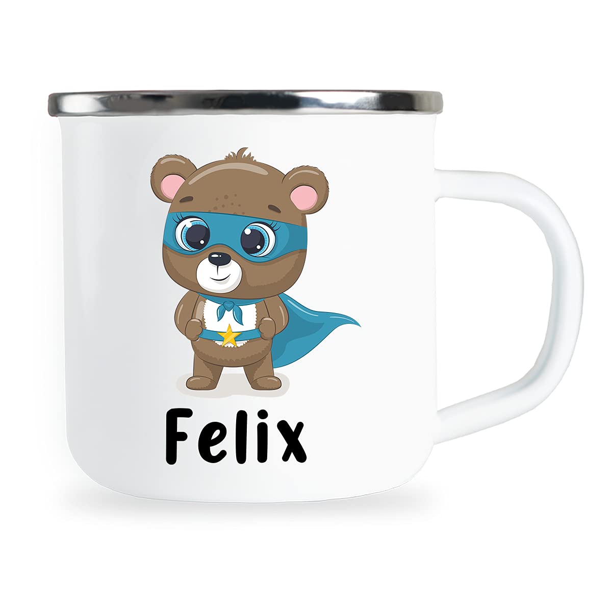 Tazza Personalizzata Bambini Con Nome E Orsetto - Tazza Smaltata Metallo 300 Ml, Regalo Originale