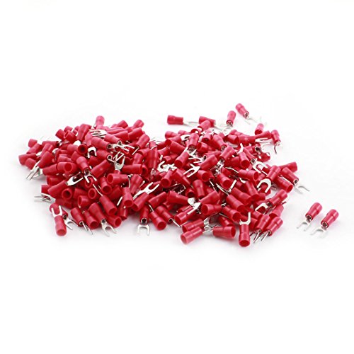 uxcell 300PCS Red Insulated Furcate Fork Cable Lug AWG22-16 SV1.25-4+SV1.25-3