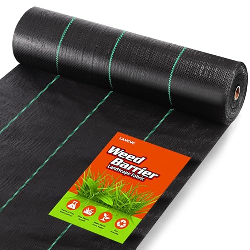 LAVEVE 5FT x 100FT Weed Barrier Landscape Fabric, 3.2oz Premium Heavy Duty Garden Cloth, Ground Cover for Gardening, Farming