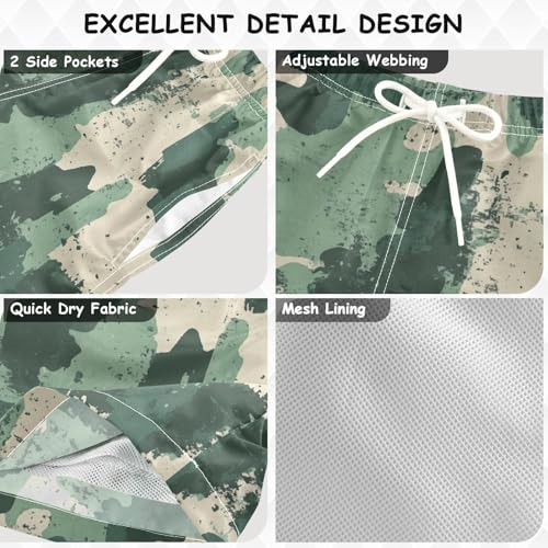 Pigsaly Boys' Swim Board Shorts Vintage Forest Green Army Camouflage Boy's Swim Trunks Kids Swimwear S3