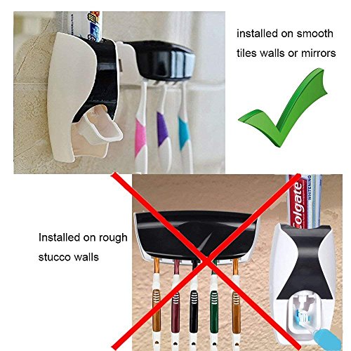 Image of Puffin Squeezer Kit Wall Mounted 5 Toothbrush Holder with Automatic Toothpaste Dispenser Multi Color