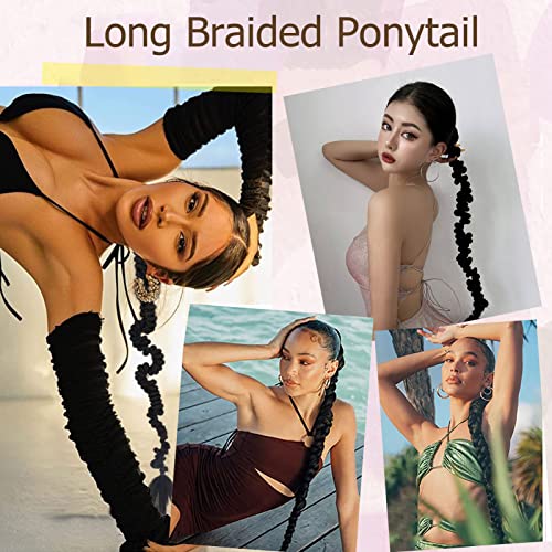 Acknour Heat-Resistant Women's 24-Inch Hand-Braided Black Ponytail With Long Braids And Twisted Braids #TOP5