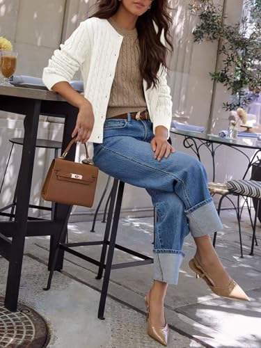 Image of Ezbelle Women's Long Sleeve Open Front Cropped Lightweight Cardigan Sweater Button Down Shirt 2026 Fall Tops