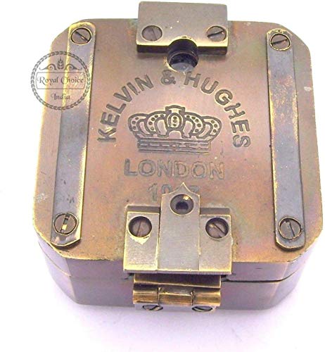 Brújula antigua de latón con estuche de cuero miniatura 6