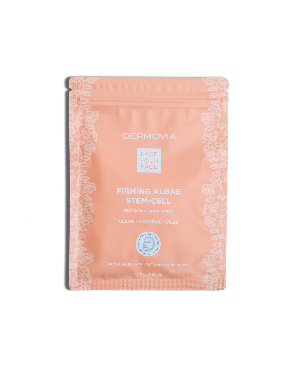 LACE YOUR FACE Patented Compression Facial Mask, Reusable Biodegradable Cotton Anti Aging Skin Care, Firming Algae Stem Cell, 4 pack