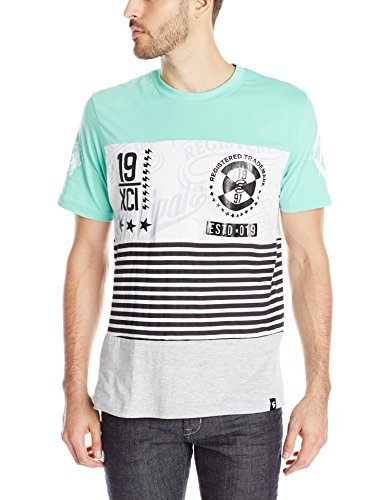 Southpole Men's Short Sleeve Cut and Sewn Stripe T-Shirt with HD Prints