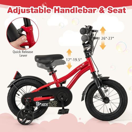 Image of BABY JOY Kids Bike, 12 14 16 18 Inches Sporty Bicycle with Training Wheels, Adjustable Seat, Handbrake & Coaster Brake, Reflectors, Girls Boys Bike for 3-8 Years Old Children