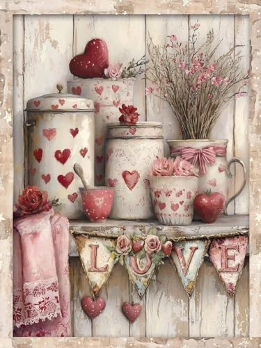 Valentine Heart Bottle Diamond Art Kits for Adults Diamond Painting Kits for Adults for Beginners DIY Diamond Dots Art Kits 5D Full Round Drill Gem Art Painting Kits for Home Wall Decor 12x16in