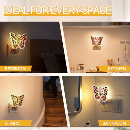 Image of Monarch Butterfly Night Light Plug into Wall - Made with Real Glass, Stained Glass Styled Nightlight for Hallway, Nursery, Bedroom, Bathroom, Kitchen, Stairway - Nature Inspired Accent Home Decor