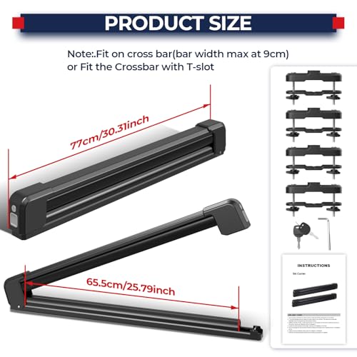 MOSTPLUS Lockable Ski Racks Snowboard Racks CrossBars Rack with Metal Lock and Rubber Padding,Fits 6 Pairs Skis or 4 Snowboards,Universal Fit for Vehicles,Aluminum 30\" - Thumbnail 2