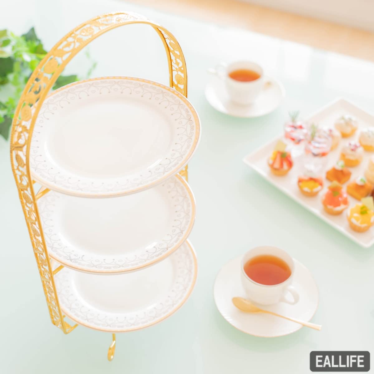 Canクリスタル硝子 金スウィーツプレート ティータイムセット16点セット売り❗️ Amazon｜EALLIFE アフタヌーンティースタンド セット 豪華 女子