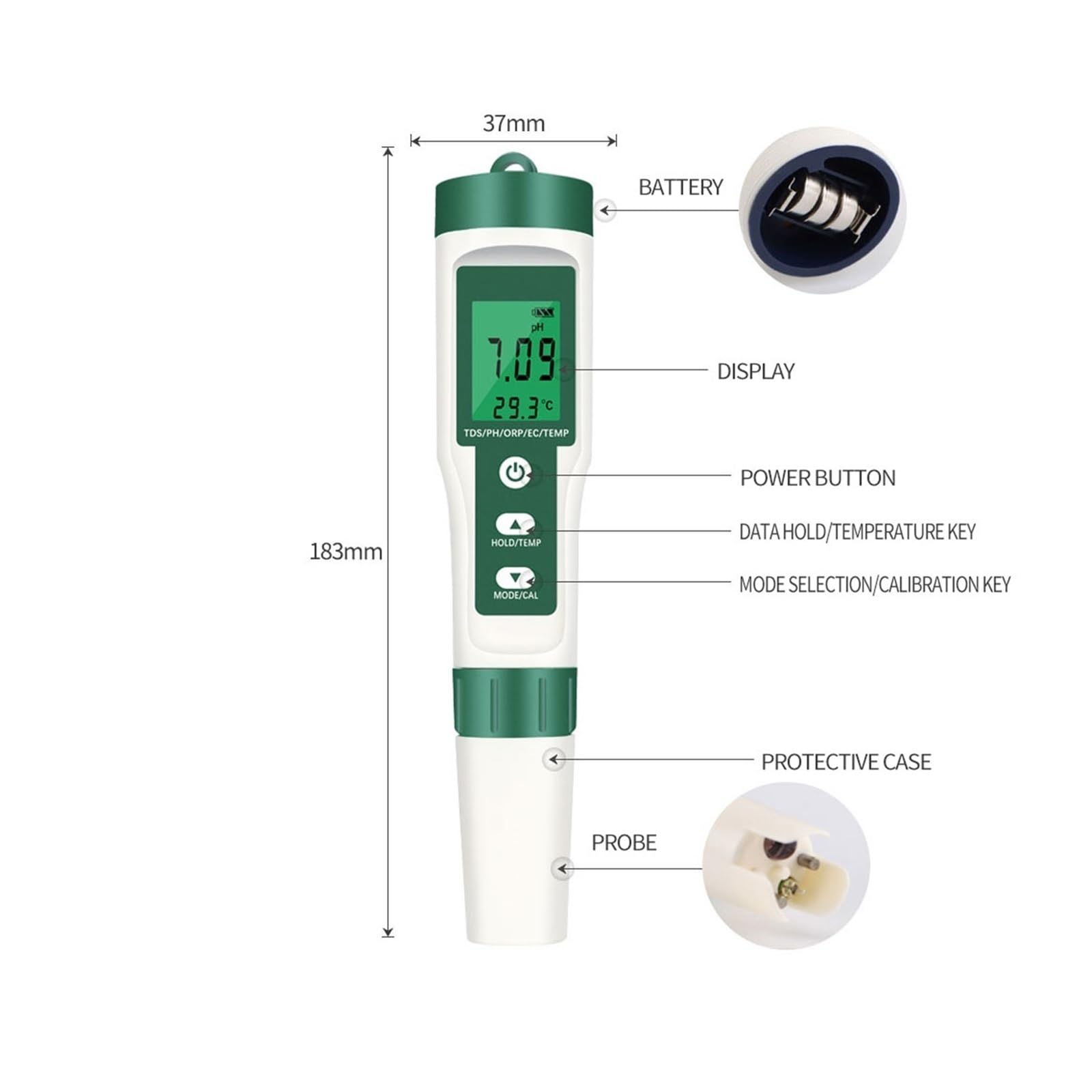 Kit per l'analisi dell'Acqua, Misuratore di PH 4/5 in 1 TDS EC ORP Salinità S. G Temperatura con retroilluminazione Monitor Digitale della qualità Acqua Tester for Acquario(4 in 1 PH Meter)