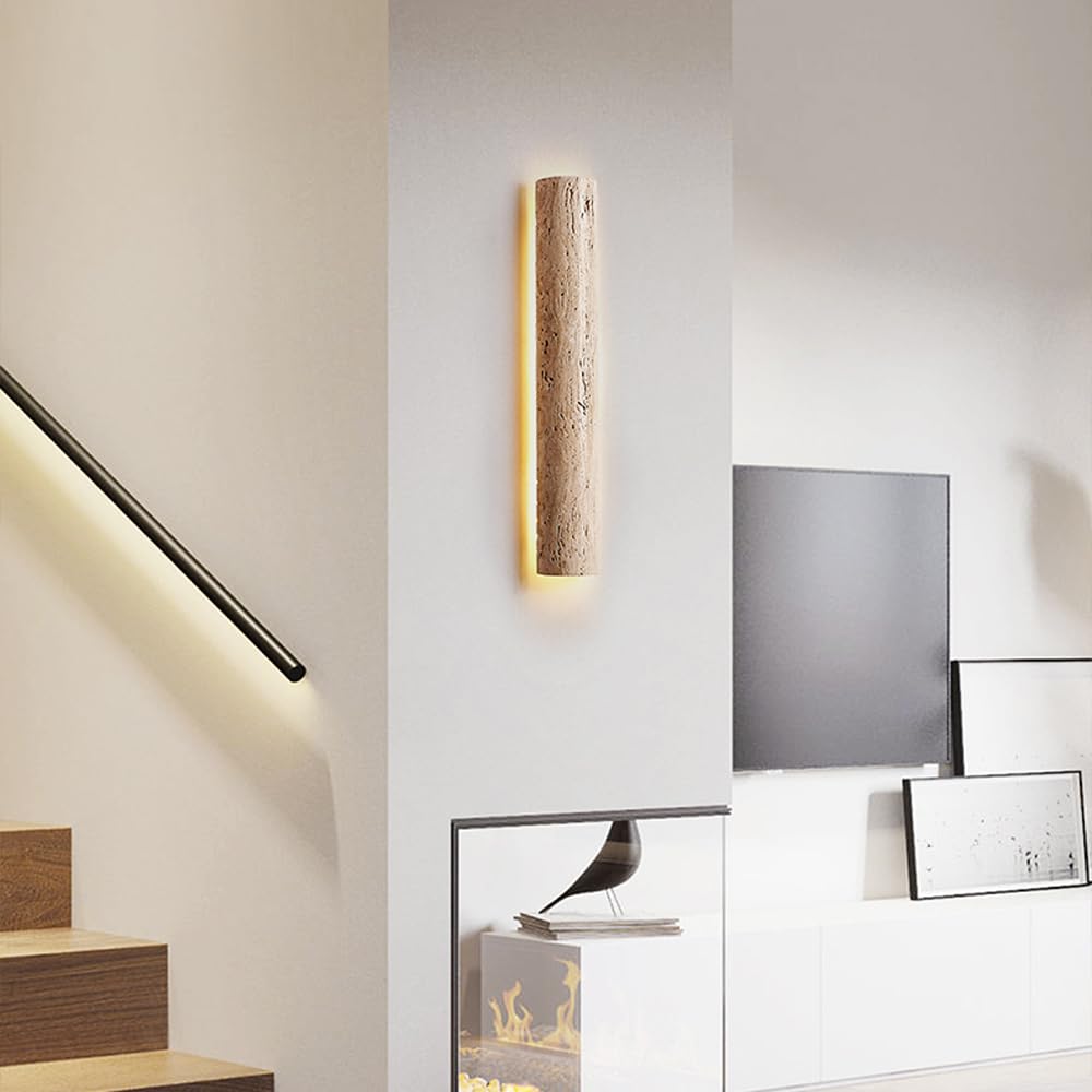 Półcylindrowy kinkiet ścienny LED, żółta lampa trawertynowa, długa oprawa oświetleniowa, nowoczesne światła retro, 3000 K, kinkiety przewodowe do przedpokoju, salonu, sypialni, 60 cm