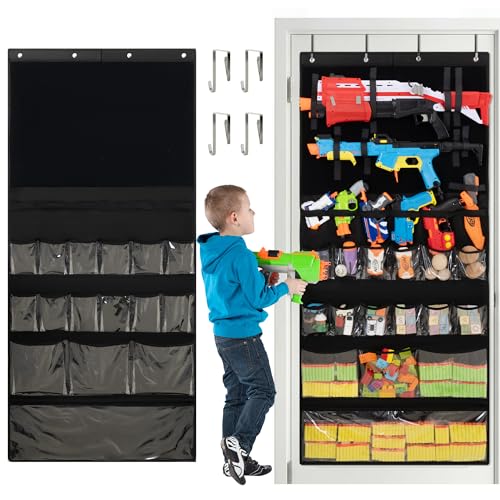 GRANNY SAYS Over the Door Organizer for Toy Guns Storage, Over the Door Toy Organizers with 16 Pockets and Straps, Hanging Kids Toys Storage Rack for Foam Blasters, Darts, Goggles, Stuffed Animals