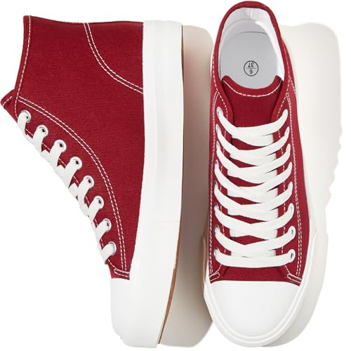 Image of Uoidru High Top Sneakers for Women Canvas Shoes White Canvas High Tops Women Casual Shoes Lace Up Fashion Sneakers