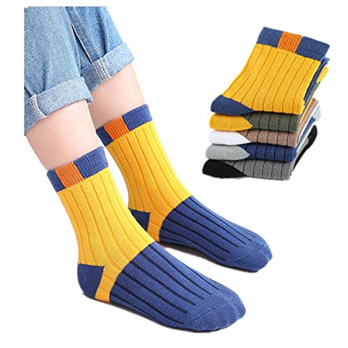 FOFJR Kid's Knitted Socks Autumn Winter Boys Half Cushion Ankle Socks 5 Pack (12-15 Years)