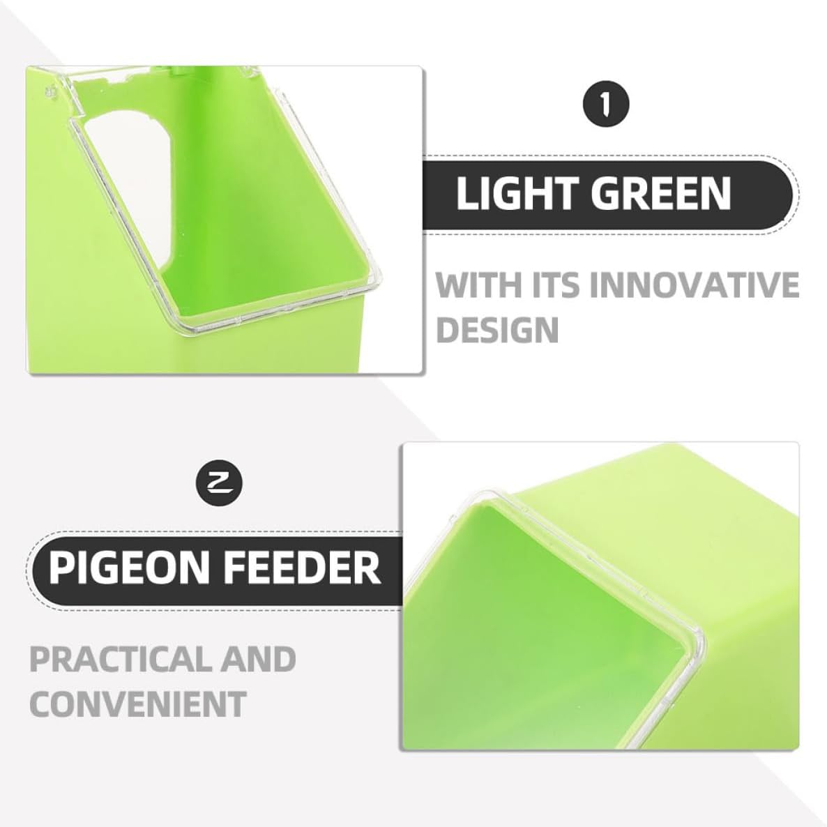 HOMSFOU 4pcs Hanging Pigeon Feeder with Lid, Plastic Cage Bird Feeder for Cockatiel and Quail, Multi-Functional Feeding and Watering Container for Bird Cages, Green Single Hole Design