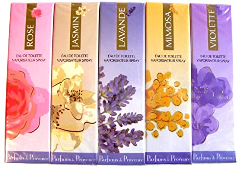 Charrier Parfums Gamme Provence Pack de 5 Sprays Eau de Toilette, Lavande, Rose, Jasmin, Mimosa, Violette, 30 ml