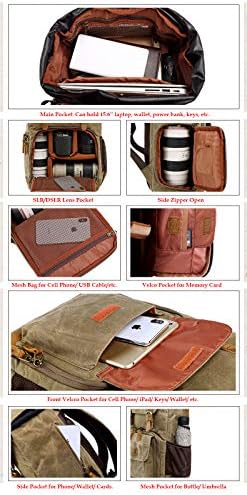 YUHAN Camera Bag, Canvas SLR DSLR Camera Backpack Large Capacity Front Open Waterproof Anti-shock Camera Rucksack Camera Travel Bag Professional Camera Lens Organizer Khaki