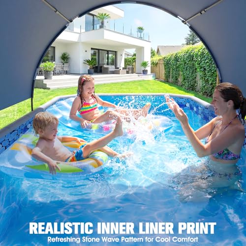 Image of StarOcean Foldable Pool with Canopy,Non Inflatable Pool,Large Foldable Swimming Pool for Adult Portable Pool,Large Collapsible Kid Pool with Shade,Folding Kid Pool for Backyard,90x50x20 in-Dark Blue