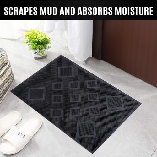 Image of IVAZA Antislip Rubber Rectangular Welcome Door Mat for Home & Office, Traps Dirt (Black, 40X 60 Cm)