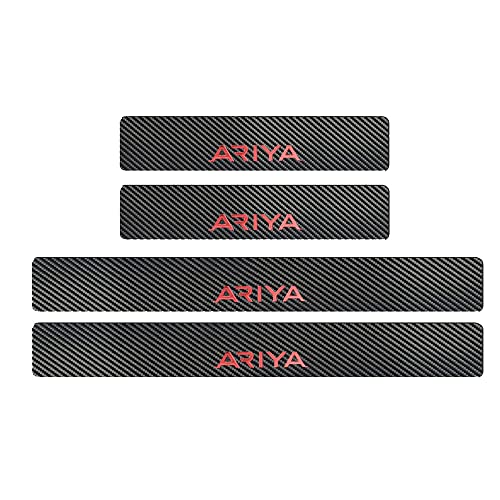 【BOYOUS最新型】日産 新型アリア FE0(2022年3月〜) 専用 スカーボン調の革 スカッフプレート・サイドステップ 金箔ホットプレスロゴ 車用内装パーツ 防キズ 防汚れ 4点セット(レッド)