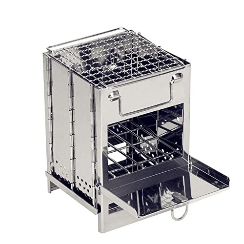 Hölzerner Campingkocher, tragbarer faltbarer Holzofen mit Tragetasche für Outdoor-Aktivitäten, Wandern, Picknick, Grillen, Überleben im Freien beim Kochen, Wandern und Jagen (Silver-Small)