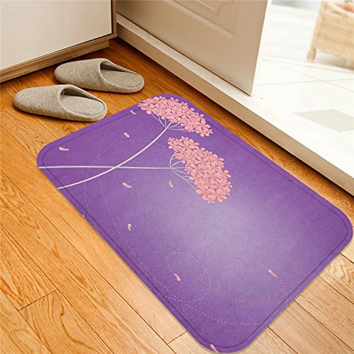 BIVLIO Tapis de Bain Absorbant Antidérapant,Allium Flower Floral Design avec Swirl Lines Falling Leaves Inspiré de l'automne Bleu Violet,Antidérapant à Poils Longs en Absorbant Tapis Salle 40*60CM