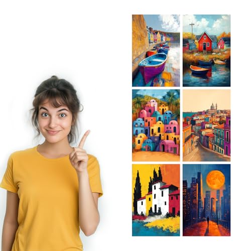 Image of SiddArtify Colorful Cityscape Wall Art Poster Print Set - Vibrant Building Decor for Living Room Bedroom Office - 12x18 inch Board Pack of 6