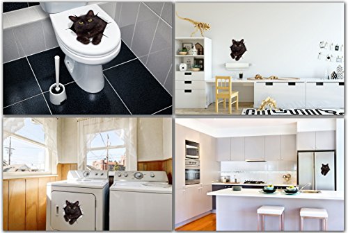 Winston & Bear 3D Cat Stickers - 2 Pack - Black Cat Wall Decals - Cat Wall Stickers For Bedroom - Fridge - Toilet - Car - Retail Packaged #TOP3