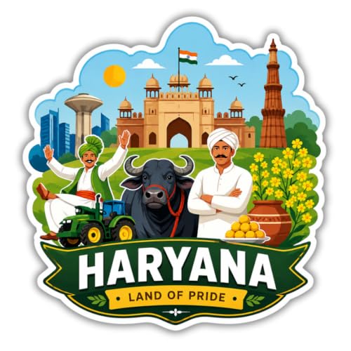 Image of Haryana Theme Souvenir Wooden Fridge Magnet for Refrigerator - Printed Fridge Magnet for Kitchen & Fridge Decor | Perfect Souvenir Gift | Fridge Decoration | Size 3x3 Inches | Pack of 1