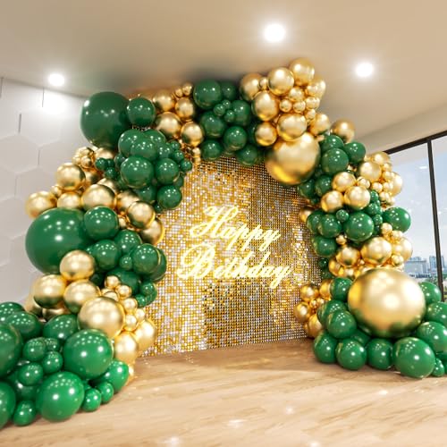 Image of Green and Gold Balloon Arch Kit, 140Pcs Emerald Forest Hunter Dark Green Metallic Gold Balloon Garland Kit for Wedding, Engagements, Birthday, Baby Shower, Anniversary Party Decorations