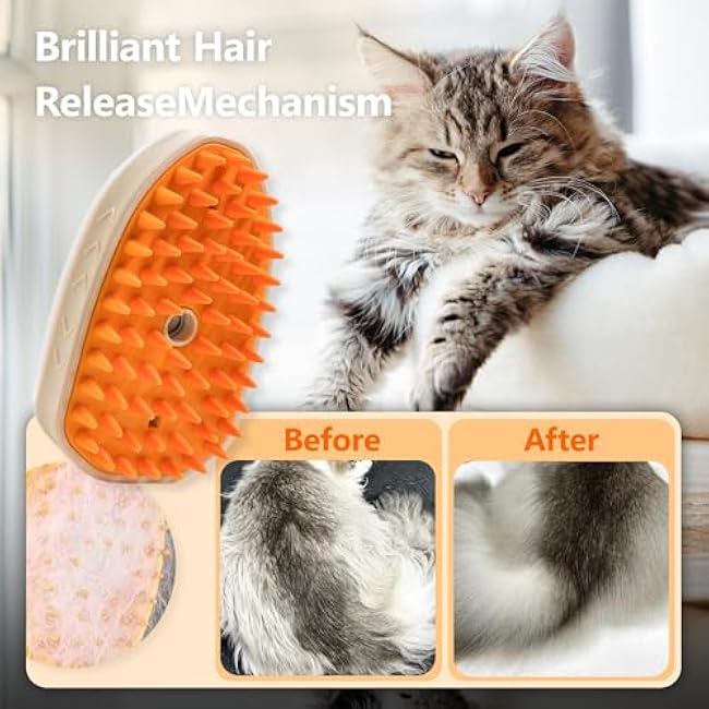 4 in 1 Steam Brush for Cats & Dogs - Rechargeable Massaging & Cleaning Brush for Long & Short Haired Pets (Orange)-Ap2YkZVP