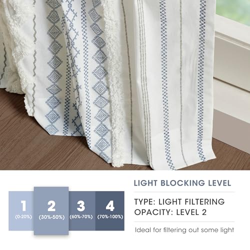 Image of Ink+Ivy Boho Curtain for Bedroom Single Panel Window Curtain for Living Room, 100% Cotton Tufted Chenille Stripe Modern Farmhouse Curtain Light Filtering Drape for Bedroom, 50 inch x 84 inch, Ivory /Navy